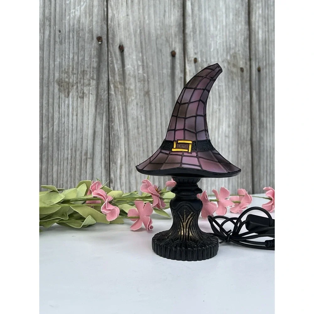 Halloween Witch Hat Table Small Lamp Stained Vintage Style Decorative Light 7in